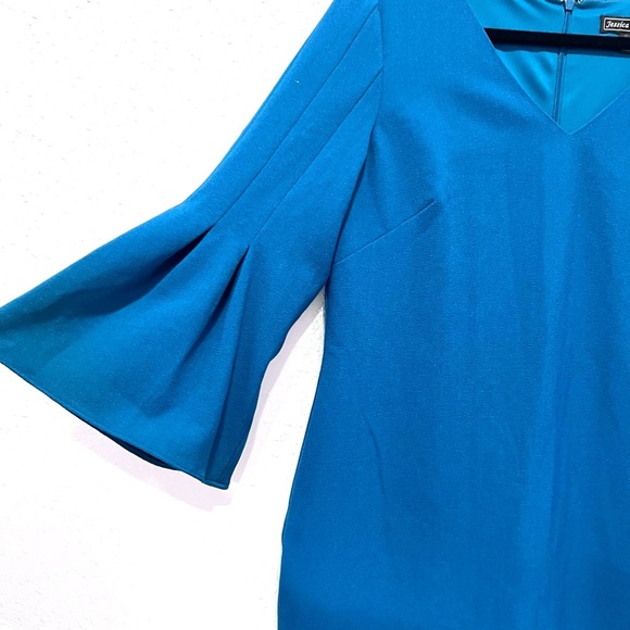 Jessica Howard teal Sheath Dress with tulip Bell Sleeves 14 - Picture 7 of 7